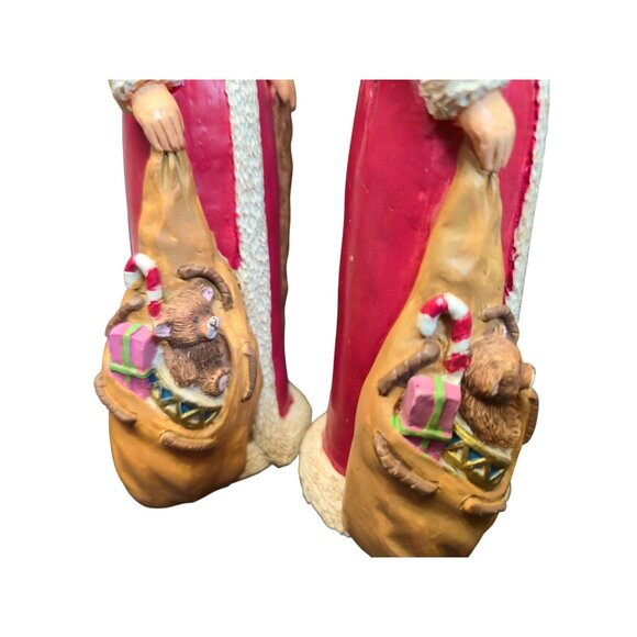 Vintage Santa candle stick holders carved Wood look Christmas candlestick set - Picture 5 of 10